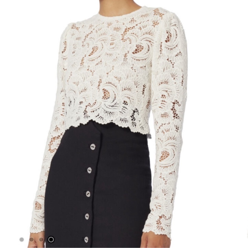 A.L.C. Embroidered Lace Long Sleeve Crop Blouse
